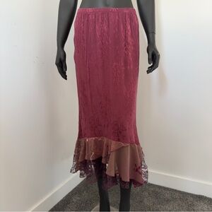 39. Vtg Burgundy Lace Midi Skirt Made in USA
